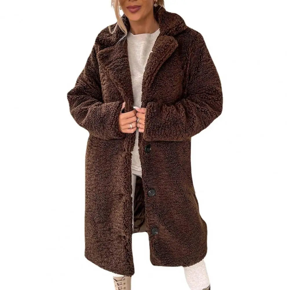 Street-Wave Plush Coat For Women, Ultra Soft Cozy Overcoat With Button Front, Winter Wardrobe Essential