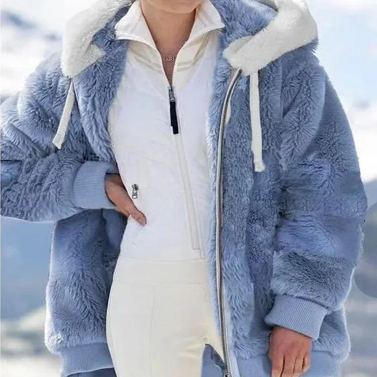 Streetwave Hooded Fleece Jacket Women Cozy Warmth Zip Front With Multiple Pockets Everyday Streetwear