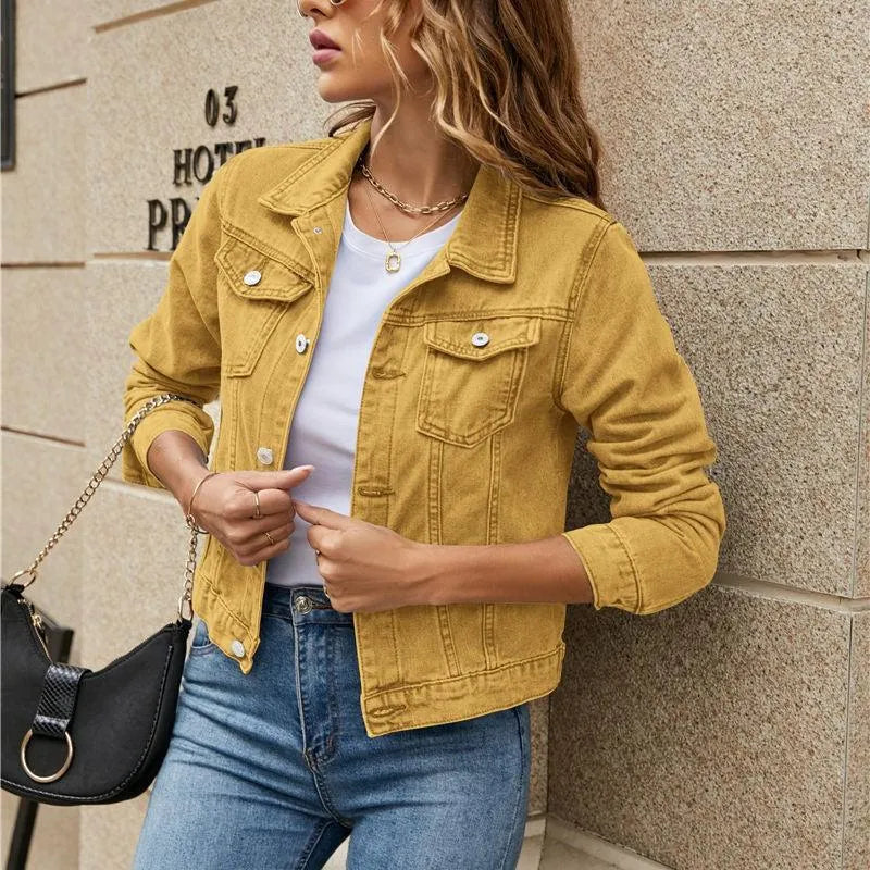 Street-wave Womens Denim Jacket Durable Fabric With Button Front And Stylish Pockets