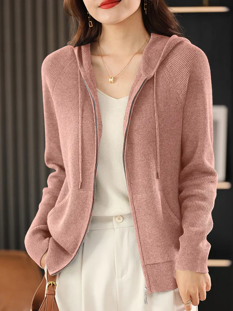Streetwave Cozy Hooded Cardigan for Women Modern Versatile Warm Knit Jacket With Soft Warmth