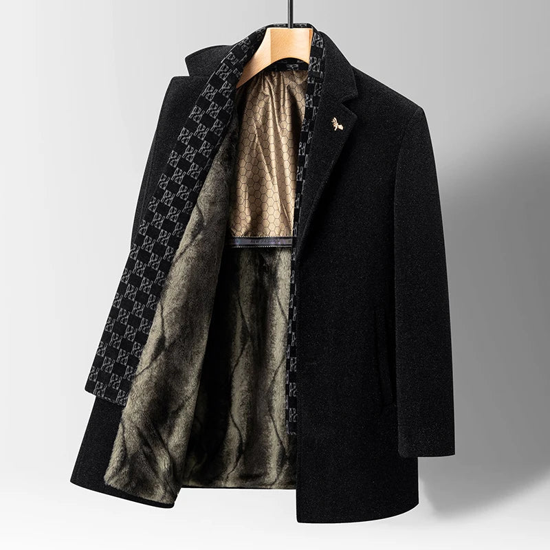 Street Wave Men's Wool Coat With Faux Fur Lining For Warmth And Style, Timeless Classic Fit, Urban Gentleman