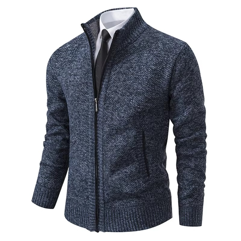 Men's Fleece Lined Stand Collar Zip Cardigan Warm Casual Jacket For Fall And Winter