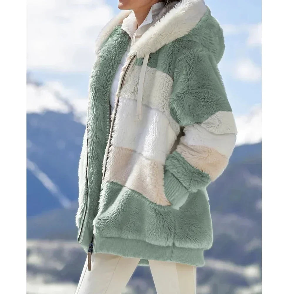 Streetwave Hooded Fleece Jacket Women Cozy Warmth Zip Front With Multiple Pockets Everyday Streetwear