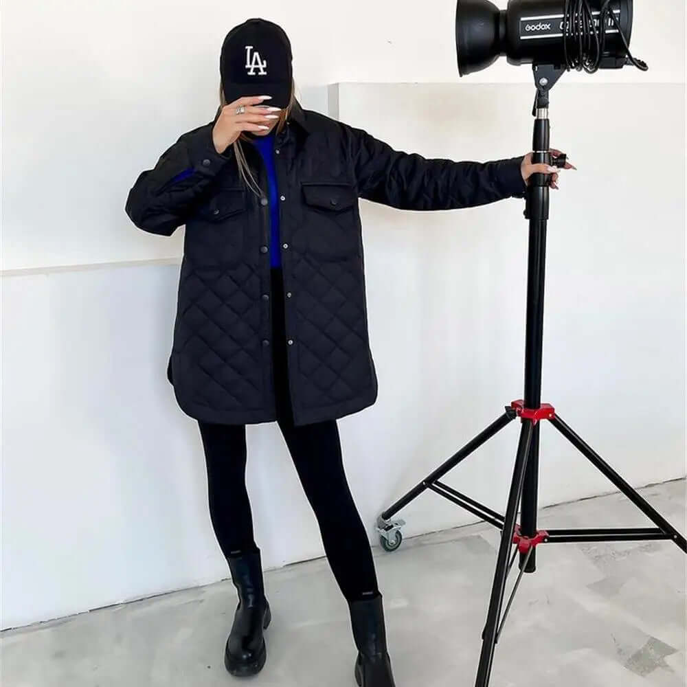 Street-wave Timeless Quilted Jacket for Women with Snap Button Closure and Adjustable Waist Belt