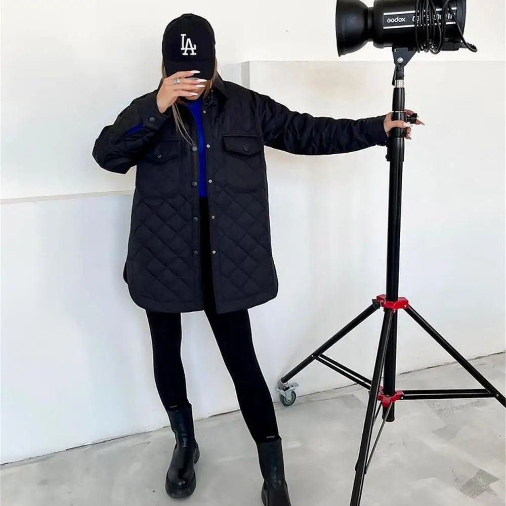 Street-Wave Quilted Jacket With Snap Buttons For Women Classic Padded Outerwear Figure Flattering Fit