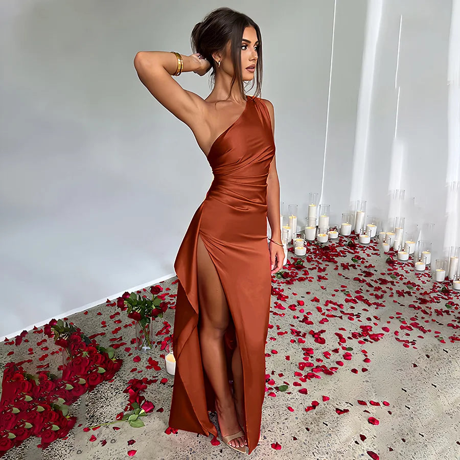 One Shoulder Satin Dress By Street-Wave For Women Elegant Evening Glamour