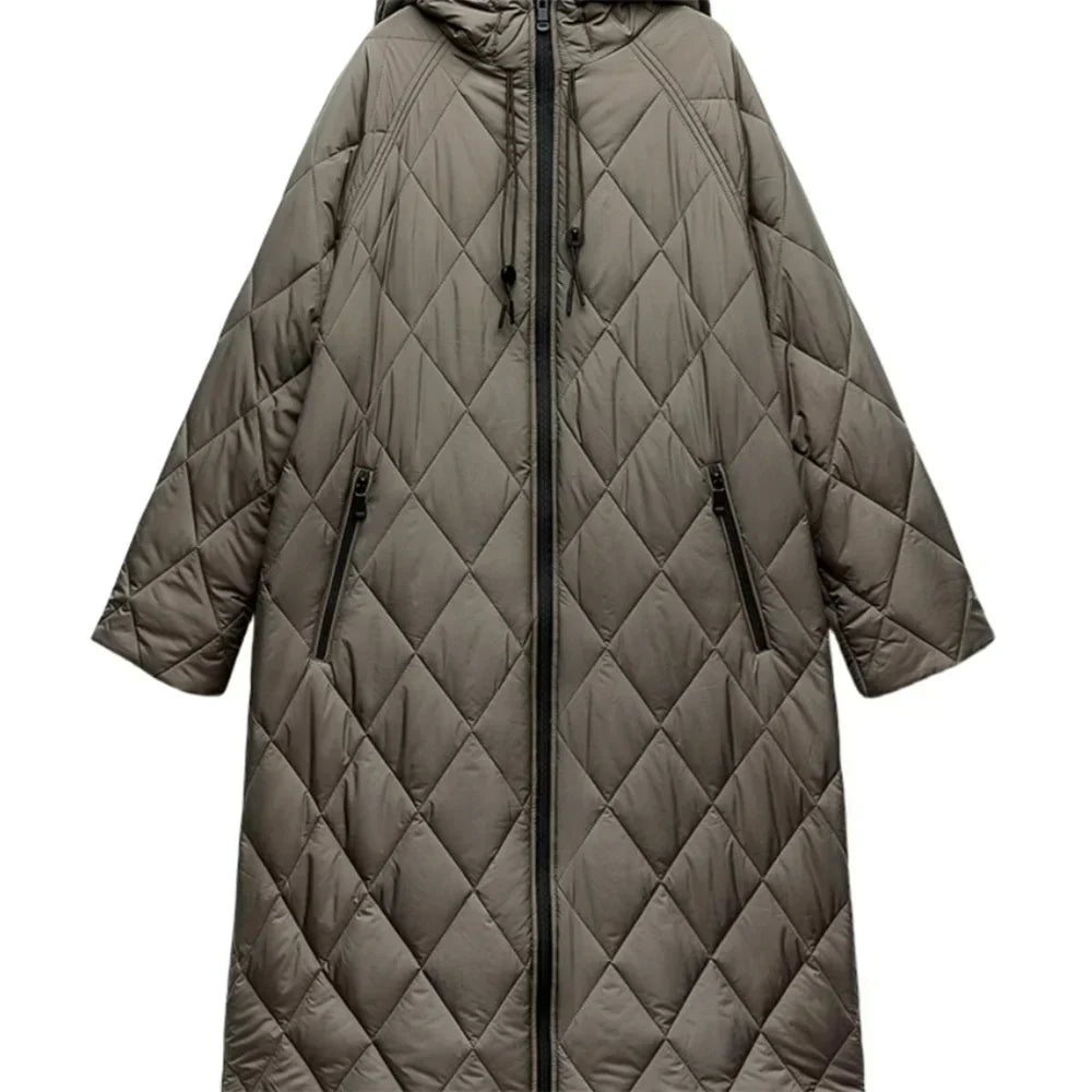 Streetwave Long Quilted Puffer Coat For Women With Adjustable Hood For Harsh Winter Weather Warmth