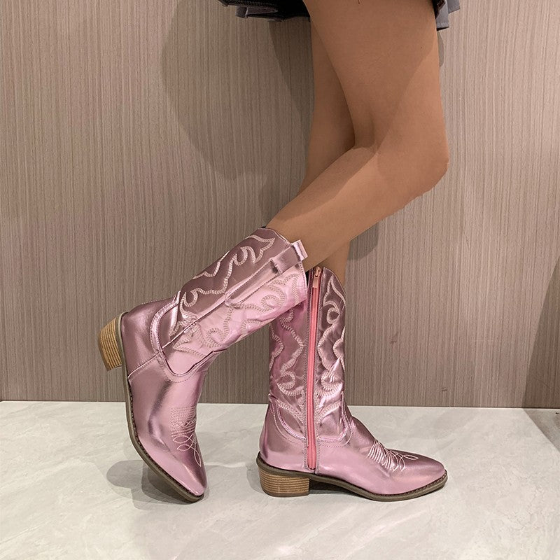 Metallic Boots For Women Streetwave Shimmering Western Cowboy Chic Glam Comfortable Ankle Boots