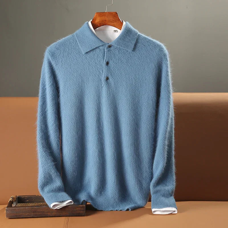 Street-Wave Men's Wool Polo Sweater Relaxed Fit Long Sleeve Warm Comfort