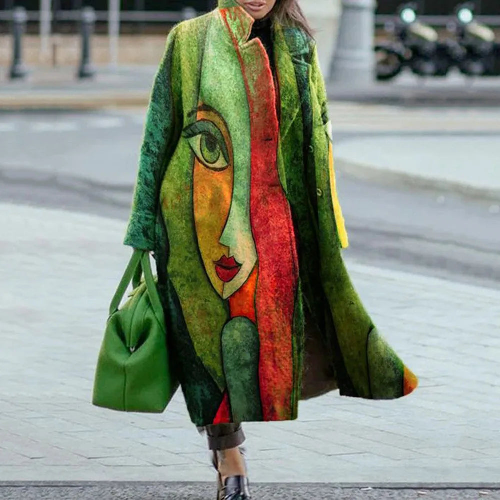 Street-wave Oversized Coat for Women, Color Block Design, Versatile Chic Comfort