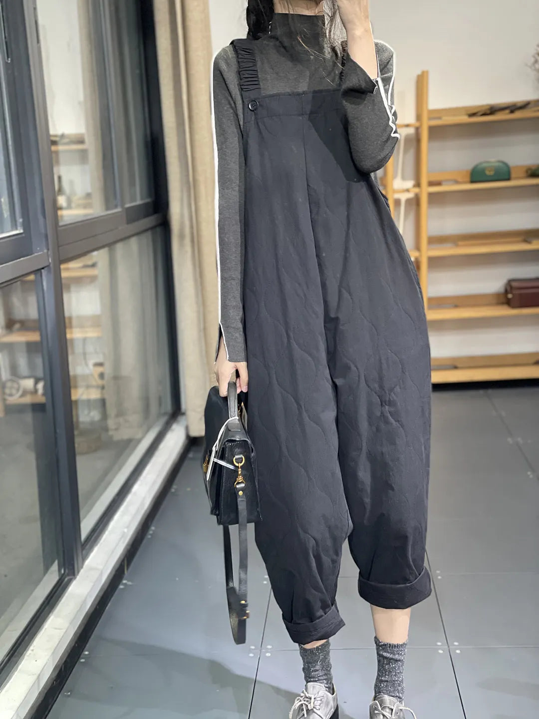 Street-wave Winter Jumpsuit For Women With Loose Fit And Pockets, Chic Versatile Overall