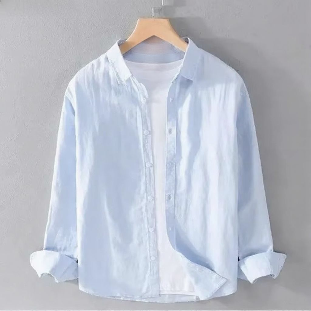 Street-Wave Men's Lightweight Cotton Linen Long Sleeve Casual Shirt Breathable Everyday Comfort