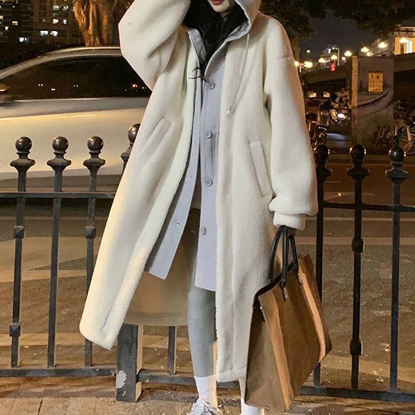 Street-Wave Long Teddy Coat Hoodie For Women Warm Cozy Timeless Chic Versatile Everyday Wear