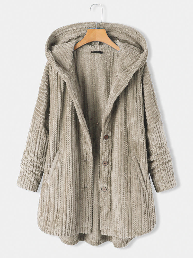 Street Wave Hooded Warm Winter Coat For Women With Cozy Knit Texture And Plush Comfort