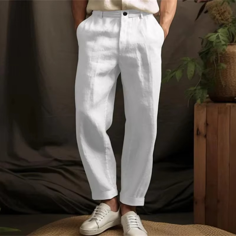 Street-Wave Men's Breathable Linen Blend Casual Trousers For Warm Weather Lightweight Relaxed Fit Linen Pants