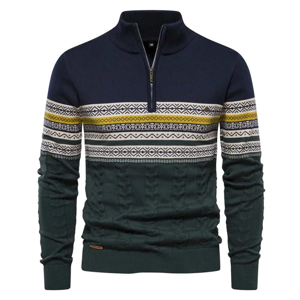 Street Wave Crewneck Knit Sweater For Men Warm Cozy Winter Essential With Nordic Pattern