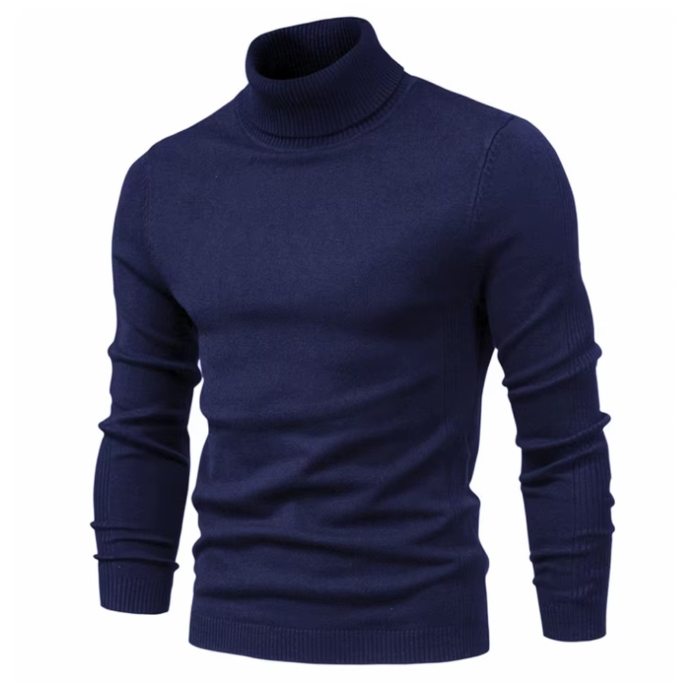 Street-Wave Mens Cashmere Turtleneck Sweater Slim Fit Rib Knit Long Sleeve Warm And Stylish