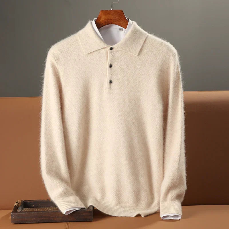 Street-Wave Men's Wool Polo Sweater Relaxed Fit Long Sleeve Warm Comfort