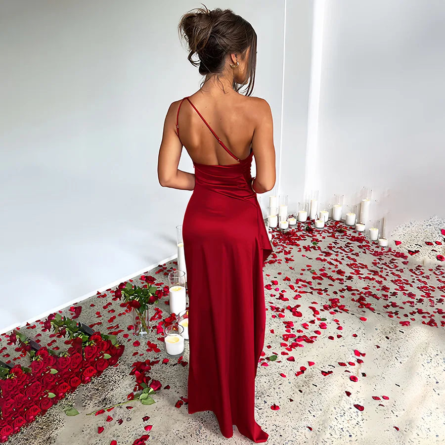 One Shoulder Satin Dress By Street-Wave For Women Elegant Evening Glamour