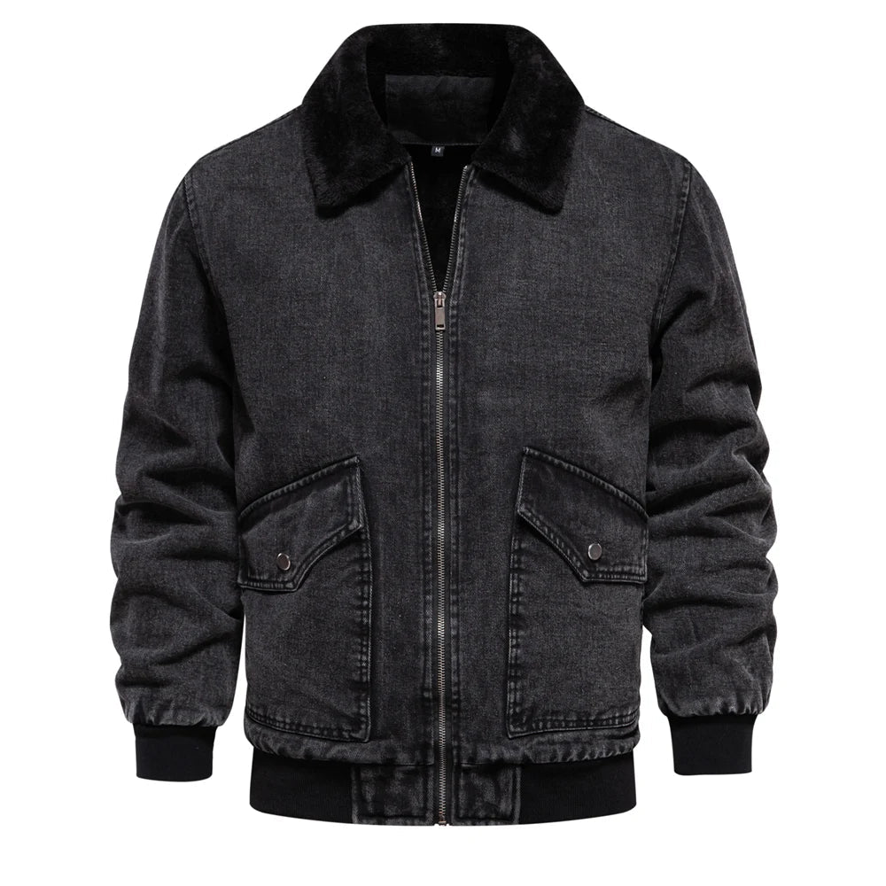Street Wave Denim Jacket for Men Warm Lined Comfort Fit Casual Outerwear Perfect For Street Style Enthusiasts