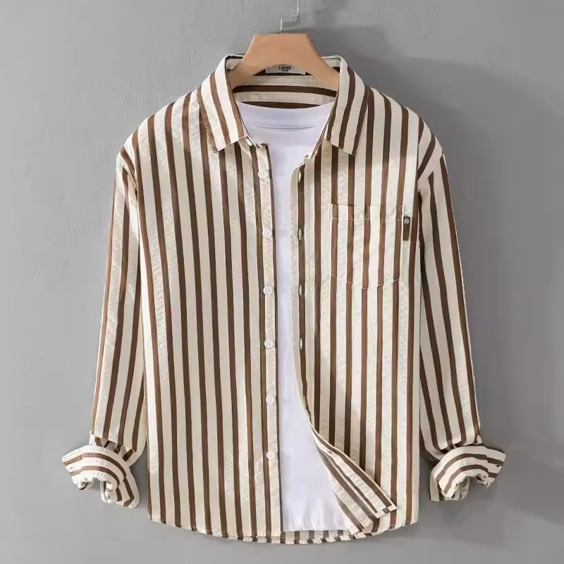 Mens Loose Fit Long Sleeve Striped Work Shirt Coat For Hairstylists Durable Salon Uniform For Professional Comfort