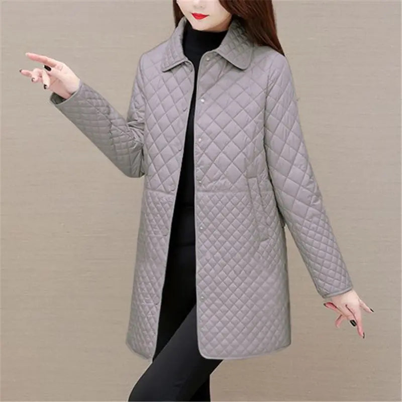 Street Wave Womens Quilted Jacket With Plaid Pattern Cozy Warm Padded Coat For Autumn And Winter