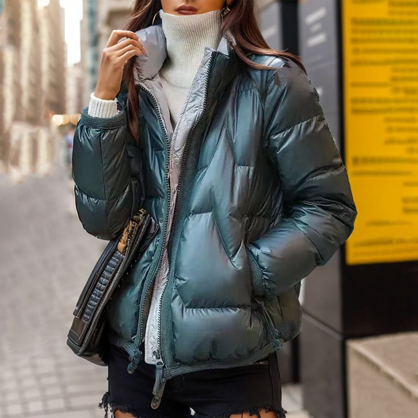 Streetwave Puffer Jacket With Glossy Finish For Urban Women Warmth Comfort And Style