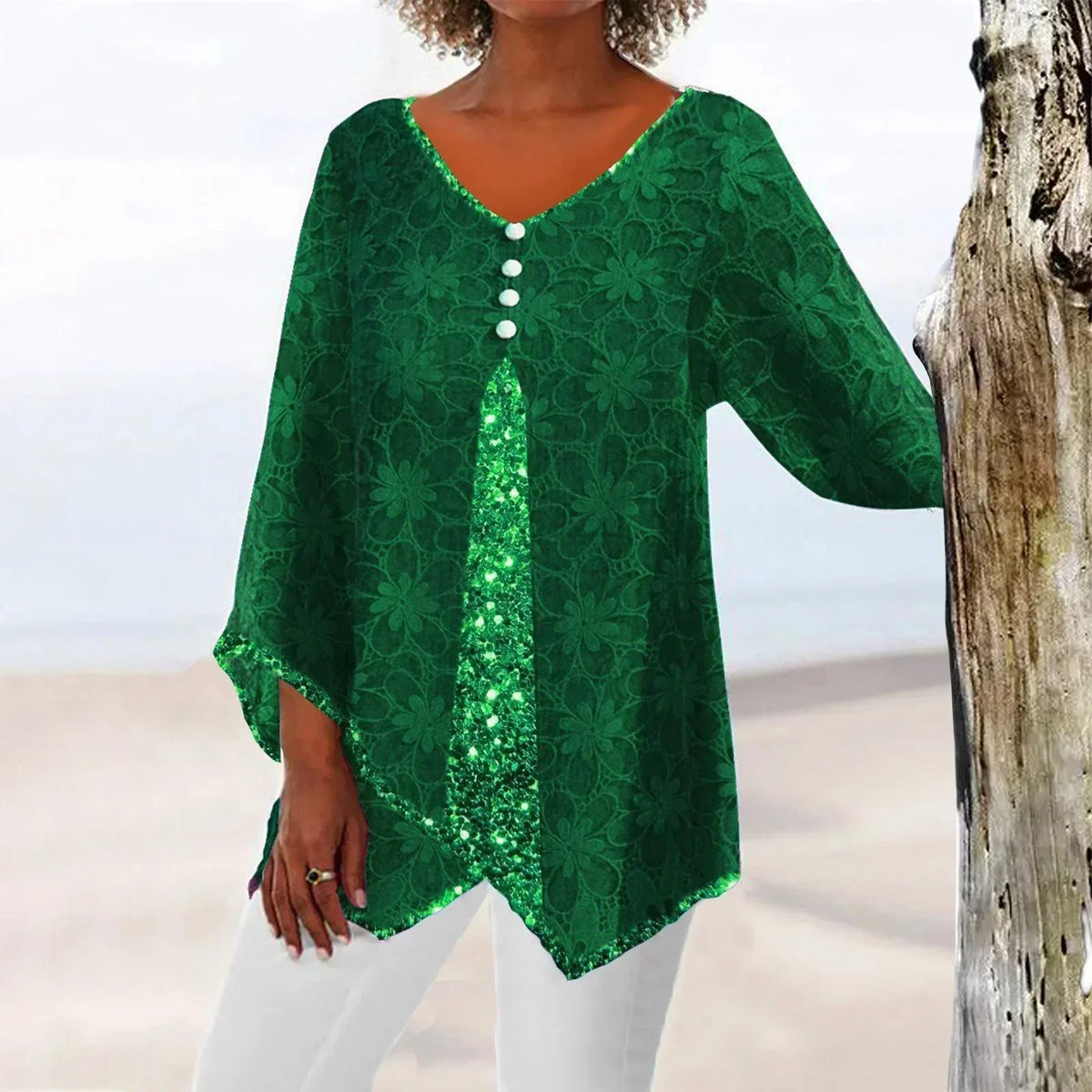 Streetwave Floral Oversized Cardigan With Sequin Panel For Women Elegant Boho Layering