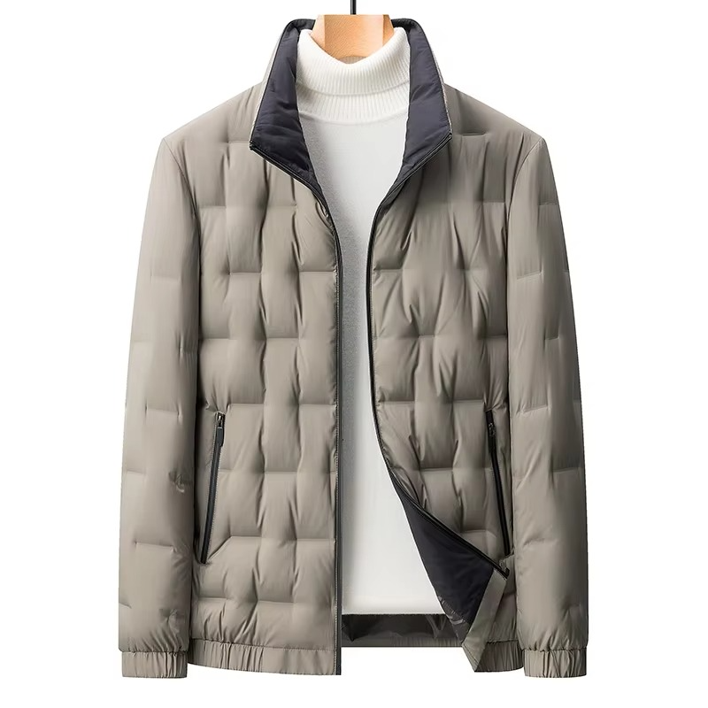 Men's 2024 Solid Color Stand Collar Slim Fit Goose Down Jacket for Warmth and Modern Business Style