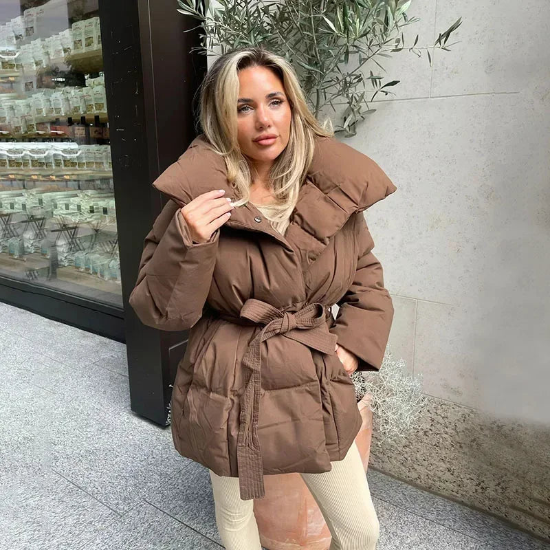 Street-wave Designer Puffer Jacket For Women Belted Warmth And Durable Comfort For Everyday Style