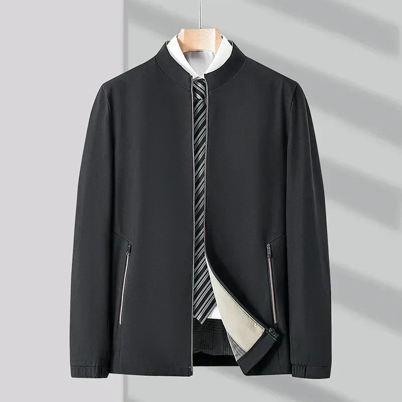 Street-Wave Mao Collar Jacket For Men Minimalist Slim Fit Refined Streetwear Versatile Everyday Outerwear