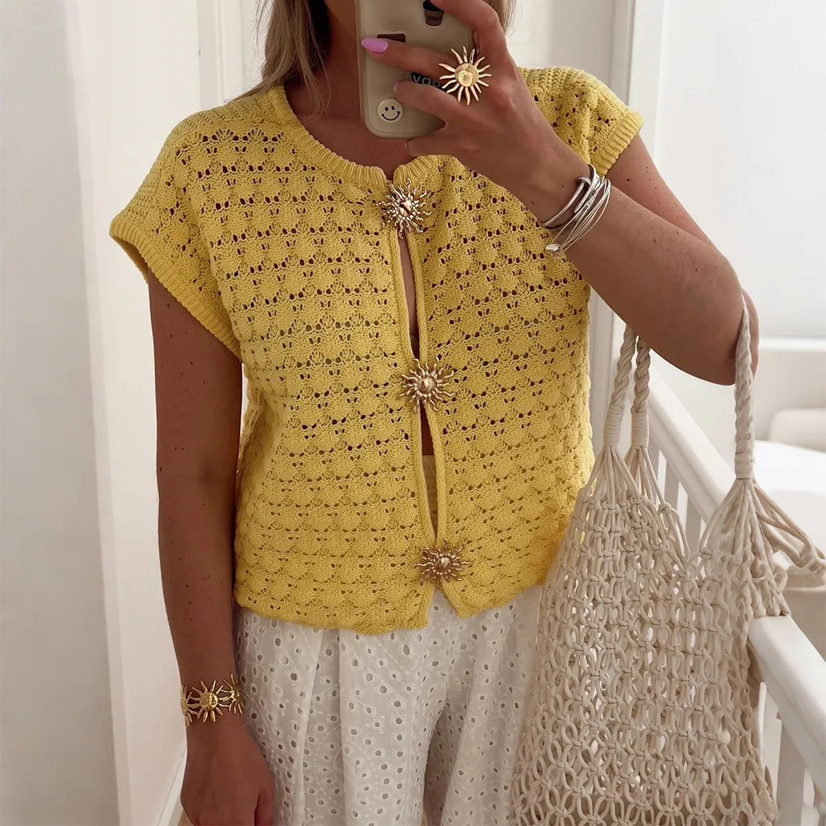 Street Wave Crochet Knit Top Women Breezy Cropped Chic