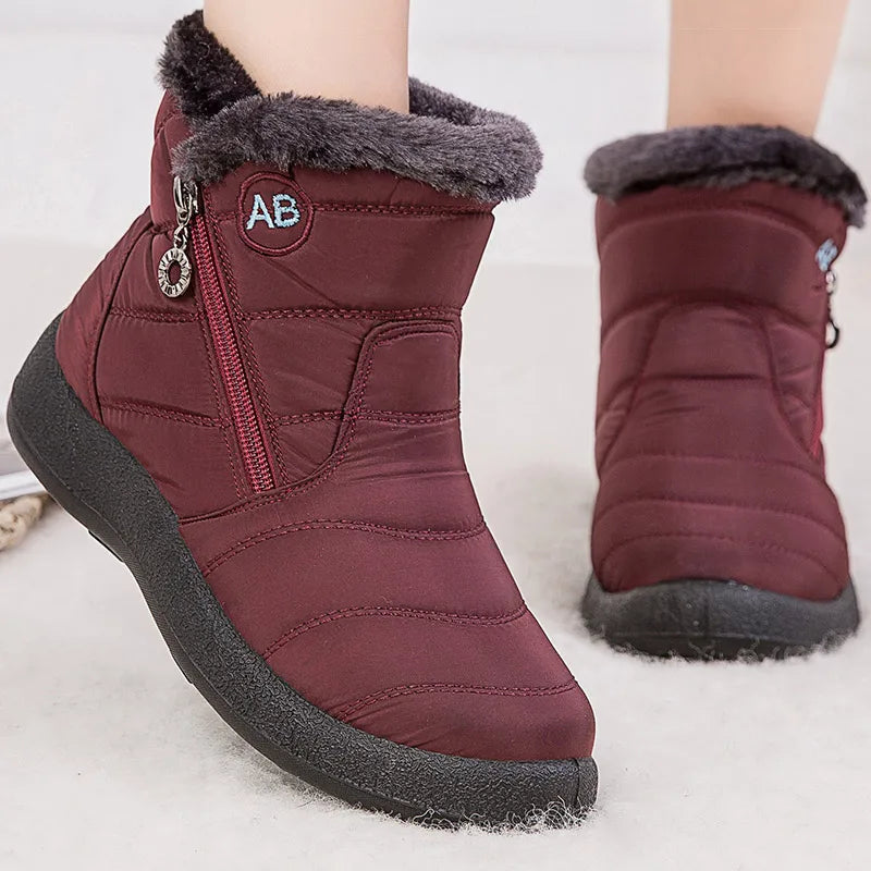 Street-Wave Snow Boots For Women Water-Resistant Ankle Boots With Plush Fur Lining And Side Zipper