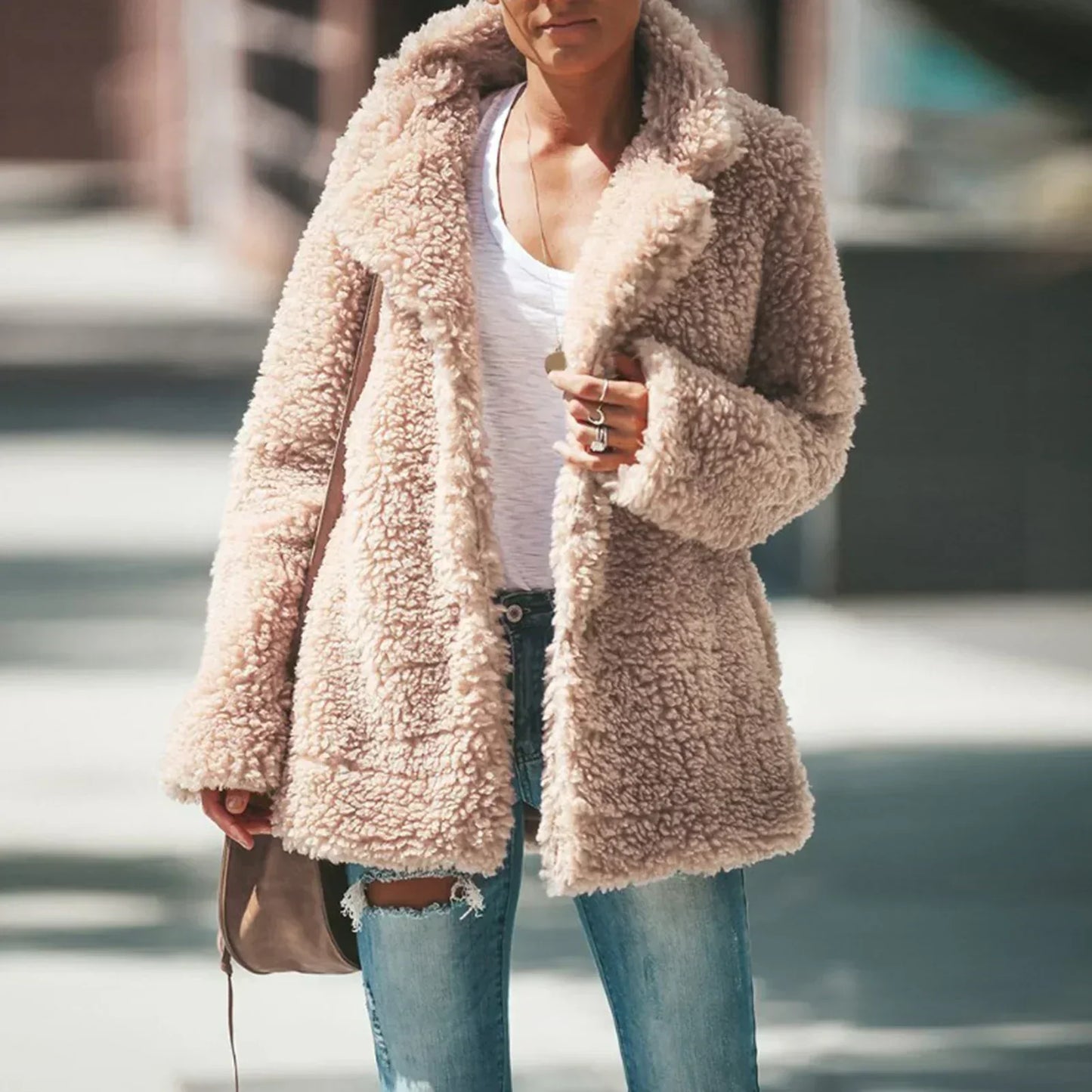 Street Wave Analita Fleece Coat Beige for Women Cozy Warmth and Effortless Style Everyday
