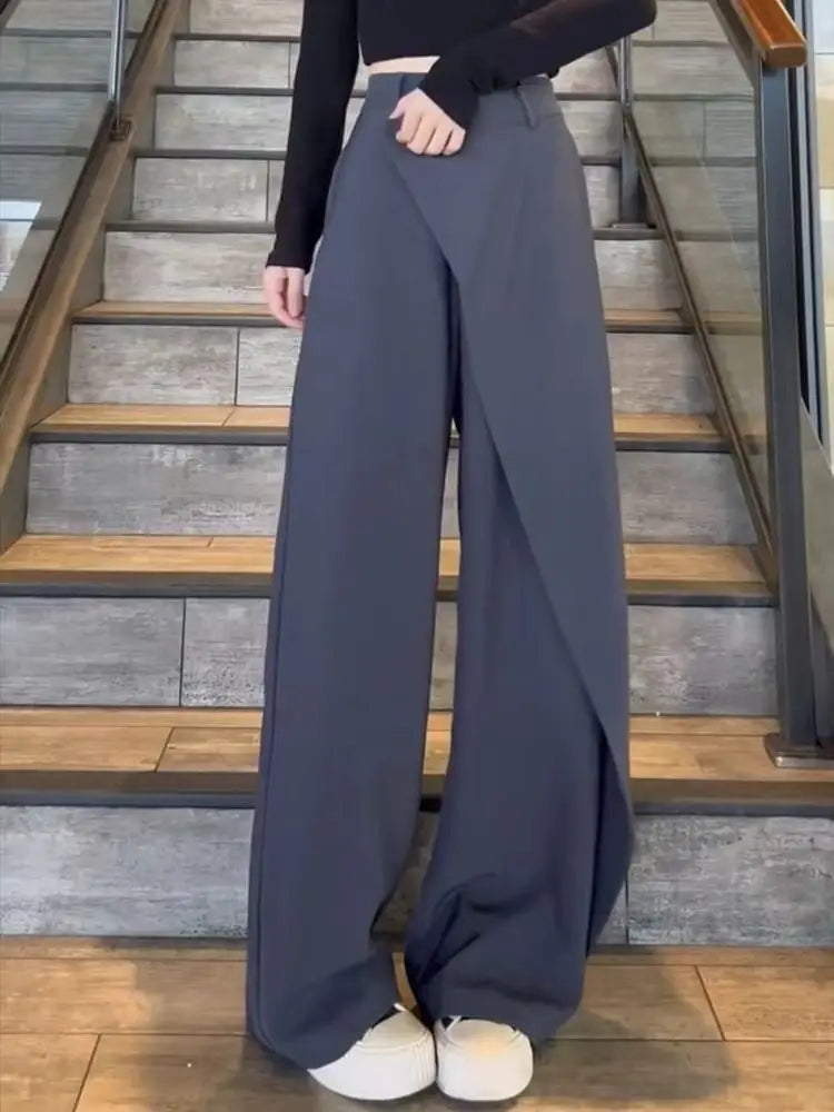 Street-Wave Asymmetrical Wide-Leg Pants With Wrap Detail And Comfortable Fit For Fashion-Forward Women