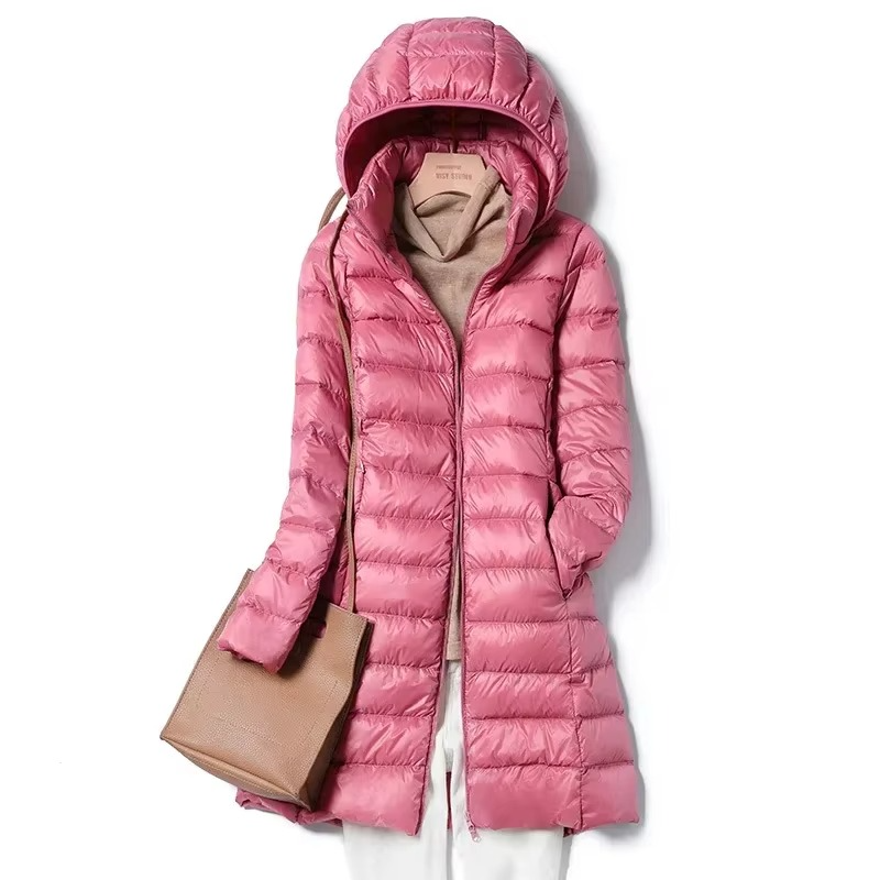 Women’s Lightweight Long Hooded Down Parka – Slim Fit, Warm, and Stylish