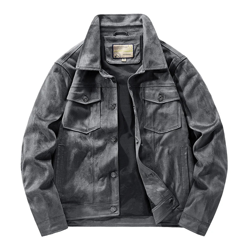 Street-Wave Outlander Suede Jacket for Men Premium Rugged Style with Turn Down Collar and Chest Pockets