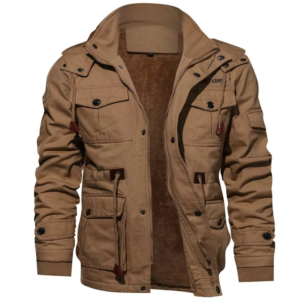 Street-Wave Mens Fleece Lined Hooded Cargo Jacket Winter Warmth and Outdoor Comfort Water Resistant