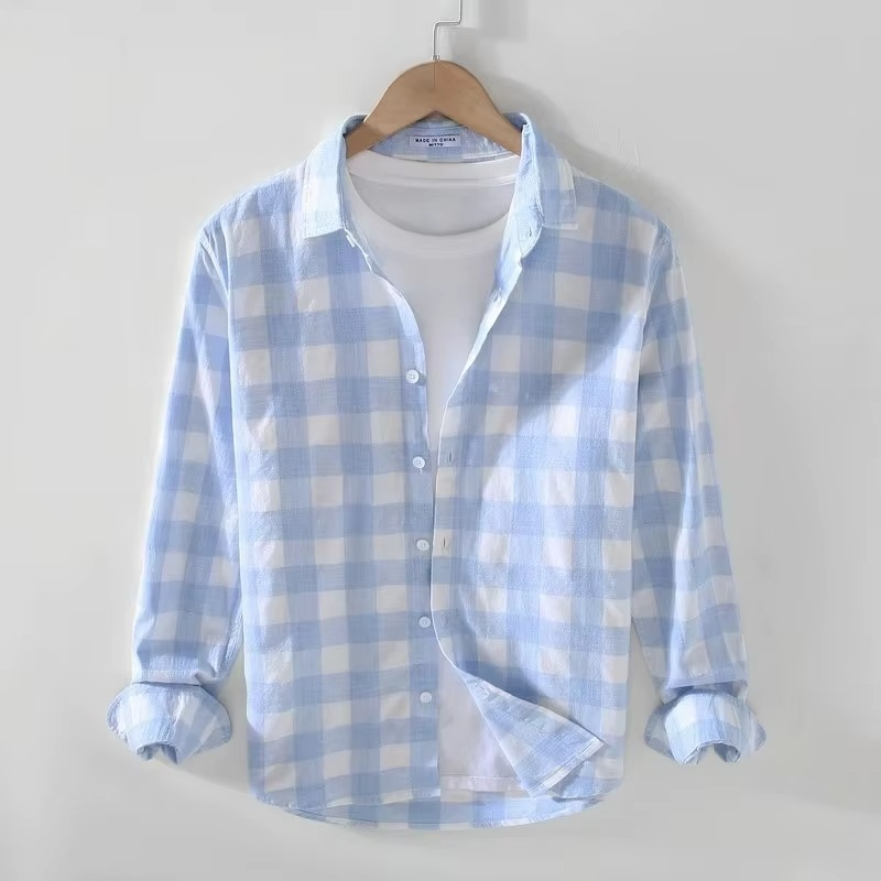 Street-Wave 2025 Spring Summer Plaid Long Sleeve Men's Casual Shirt Versatile Everyday Wear