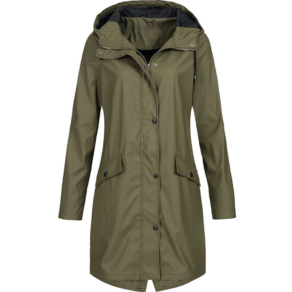 Street-Wave Womens Raincoat Chic Waterproof Coat With Hood For Everyday City Style
