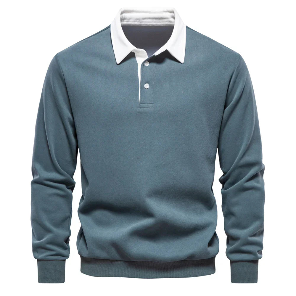 Street-Wave Camden Polo Cotton Pullover Navy Knit With White Collar Mens Classic Polo Sweater