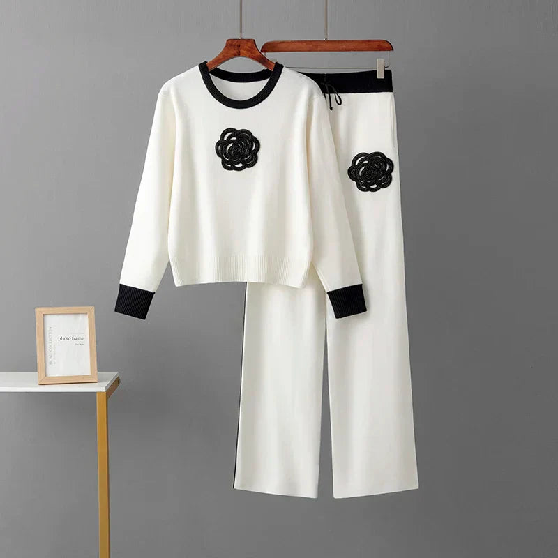 Streetwave Manon Two Piece Set For Women Comfortable Cozy Loungewear With Black Floral Patch