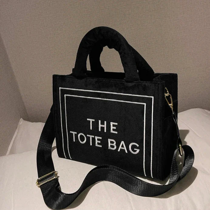 Street-Wave Statement Tote Bag - Soft Velour With Original Letter Print, Spacious Interior, Square Tote, Optional Strap