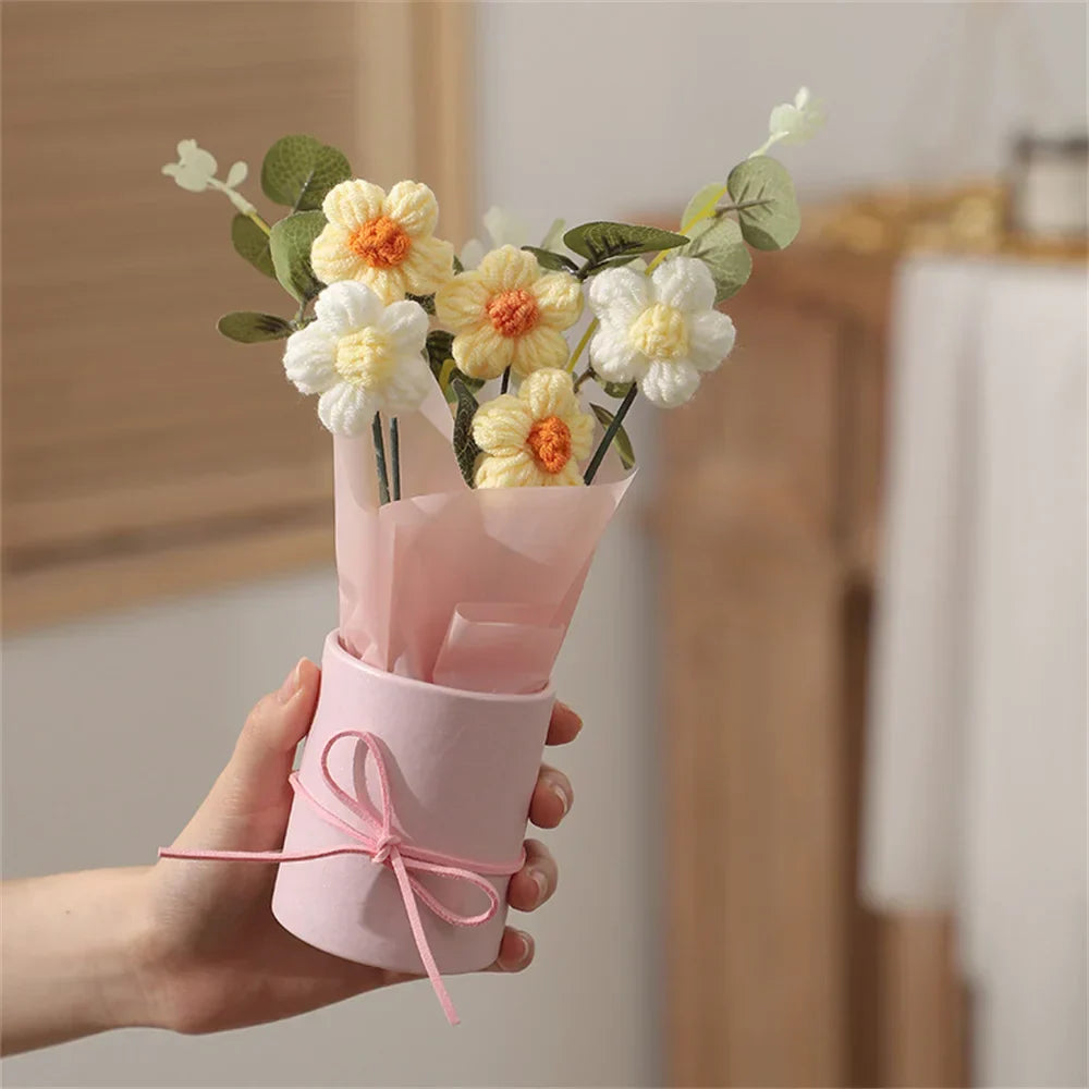 Velmora Knitted Flower Bouquet Handcrafted Plush Flowers Ultra Soft Texture Decor Gift