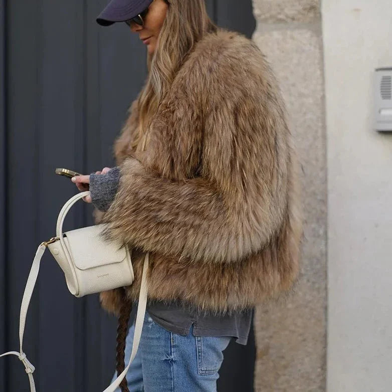 Street-Wave Womens Faux Fur Autumn Jacket With Warmth And Sophisticated Style For Everyday Wear