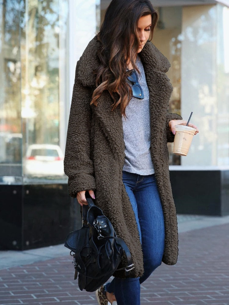 Street-Wave Faux Fur Coat For Women Luxurious Warmth Plush Teddy Outerwear Premium Quality