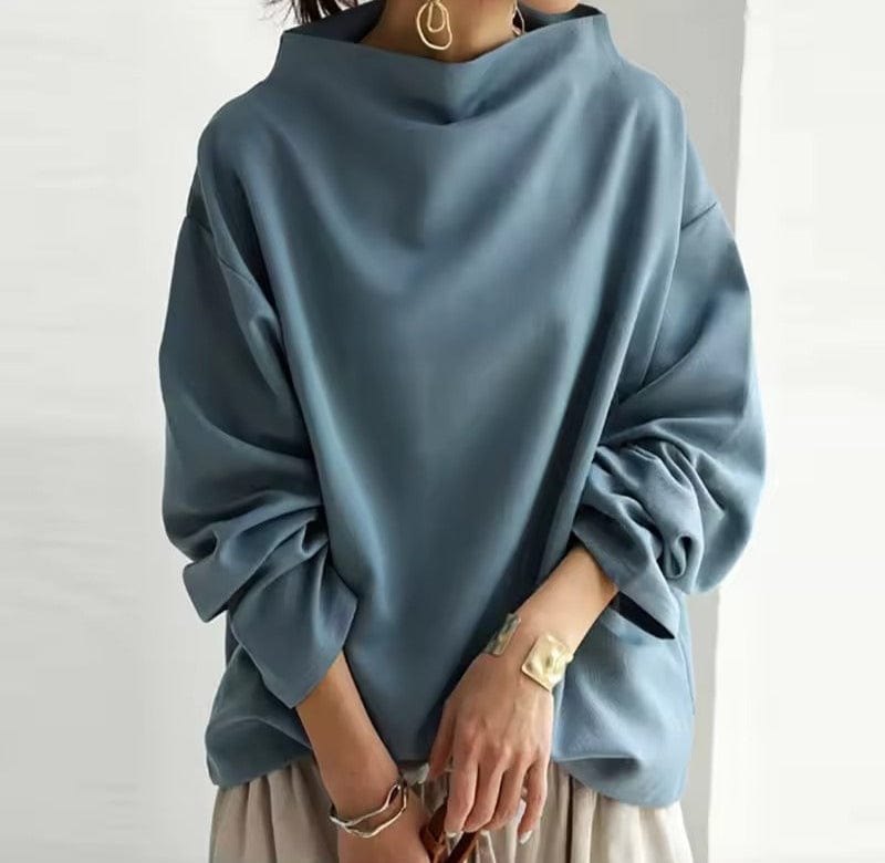 Isabella Relaxed Fit High-Neck Knit Top | Dropped Shoulder Top