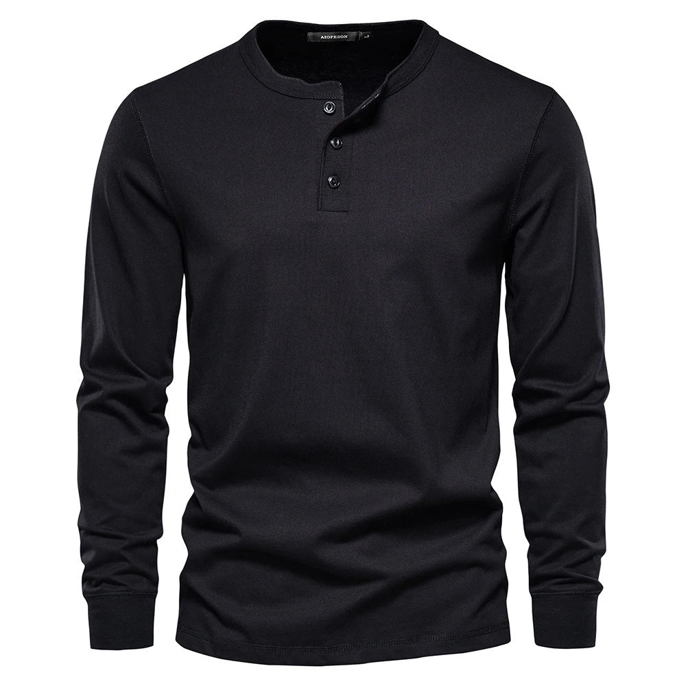 Men Long Sleeve Henley Shirt Navy Street Wave Comfort