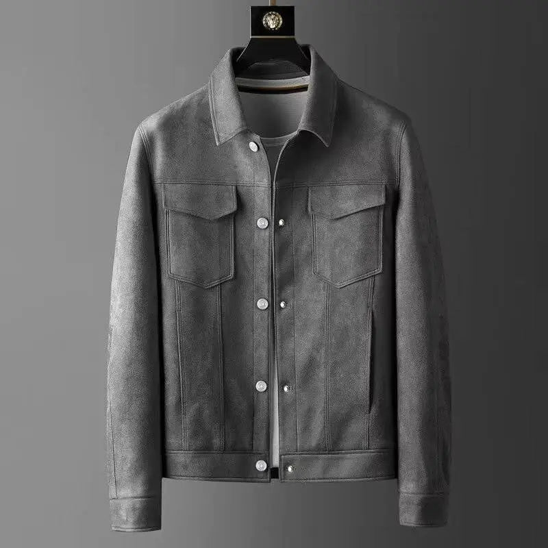 Street-Wave Suede Jacket for Men Slim Fit Rich Suede with Polo Neck Collar and Year Round Versatility