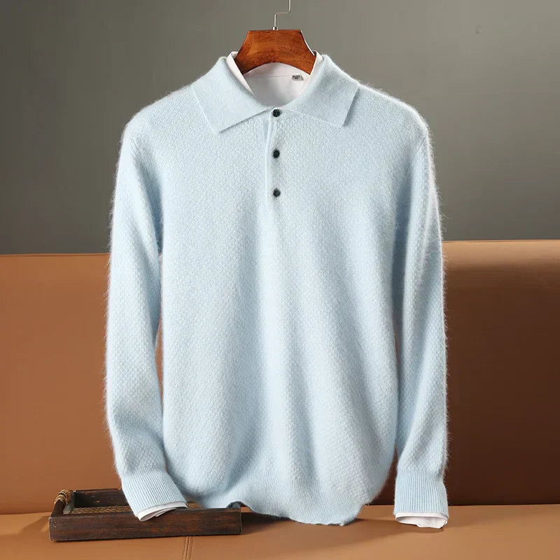 Street-Wave Men's Wool Polo Sweater Relaxed Fit Long Sleeve Warm Comfort